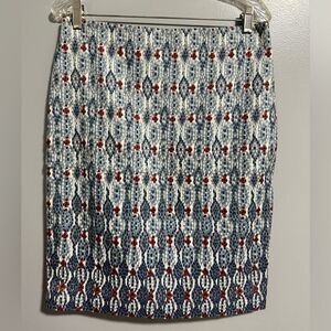 LOFT Blue and Red Patterned Skirt